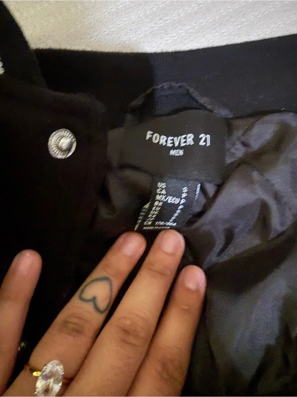 Forever 21 Black Varsity Jacket with White Stripe Trim